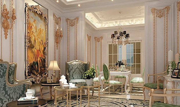 Interior dengan Warna Mencolok Desain Eropa Klasik Modern